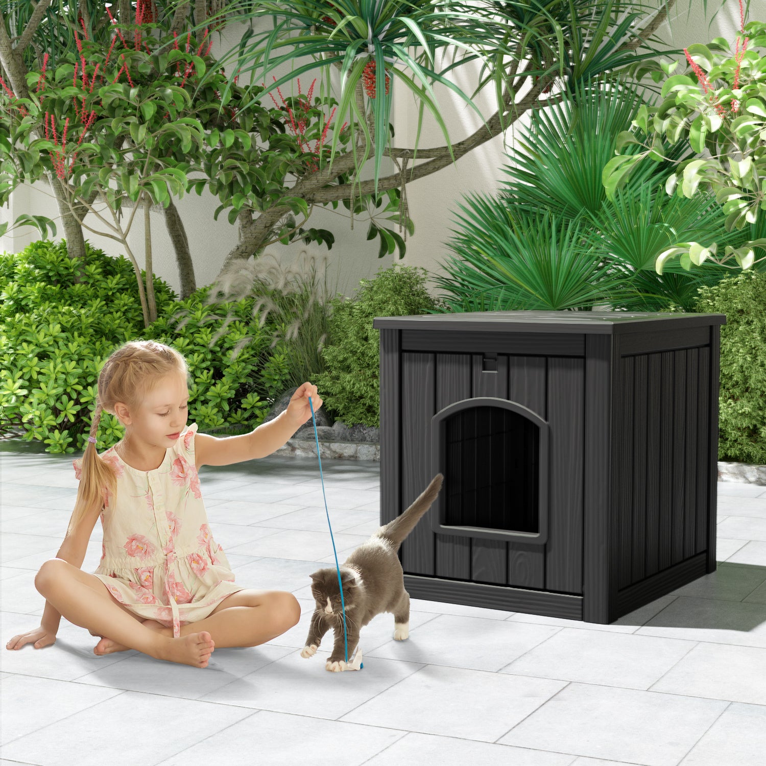 VBAL Cat Litter Box Furniture,Cat Washroom Litter Box Enclosure,Wooden Cat House Nightstand End Table,Indoor Cat Furniture Cabinet Pet Crate Black