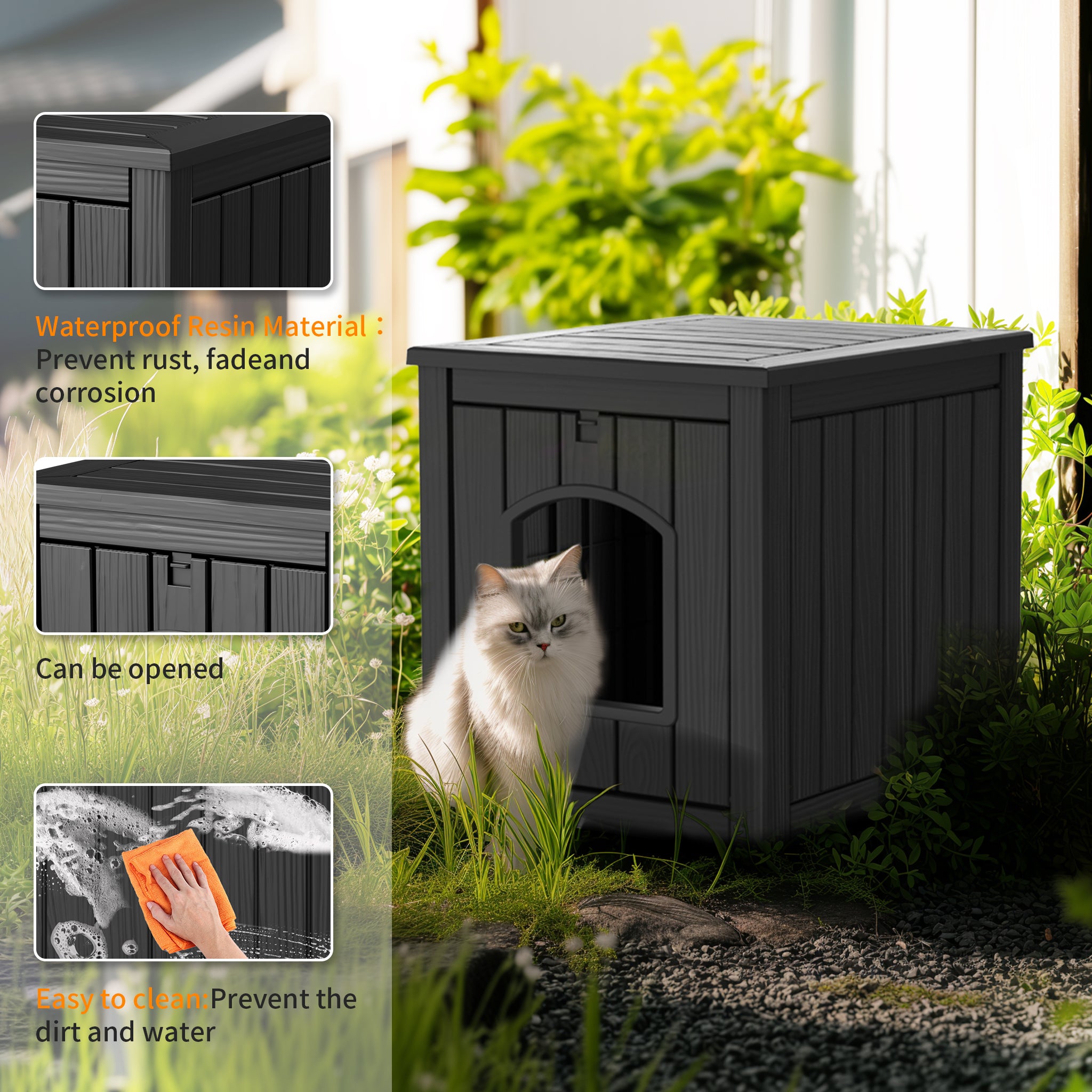 VBAL Cat Litter Box Furniture,Cat Washroom Litter Box Enclosure,Wooden Cat House Nightstand End Table,Indoor Cat Furniture Cabinet Pet Crate Black