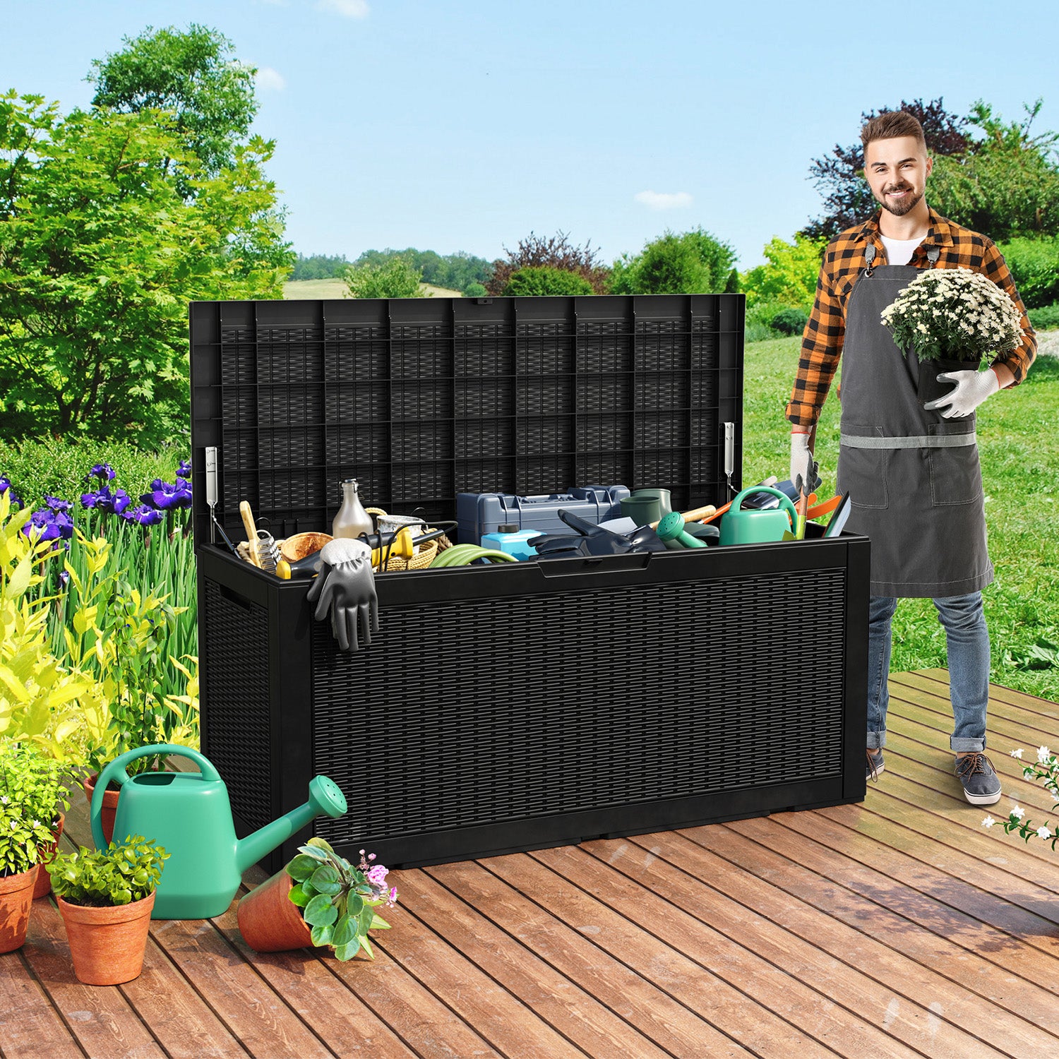 VBAL 100 gallon recyclable eco-friendly resin + rattan material storage Deck Box