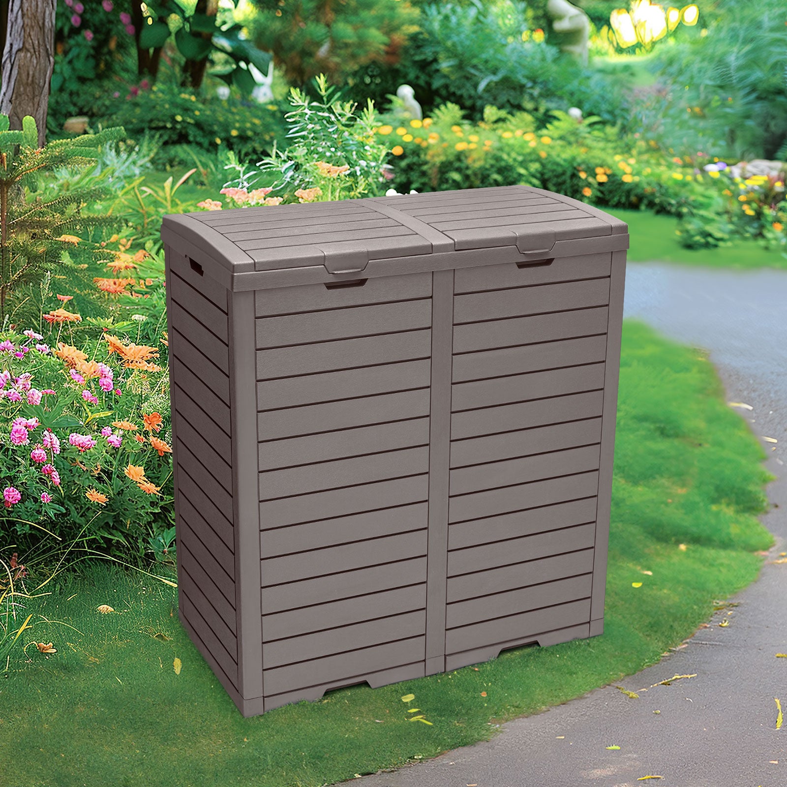 VBAL 62 Gallon Outdoor Trash Can,Waterproof Garbage Can with Tiered Lid and Drip Tray,Resin Outside Trash Bin for Patio,Backyard,Deck