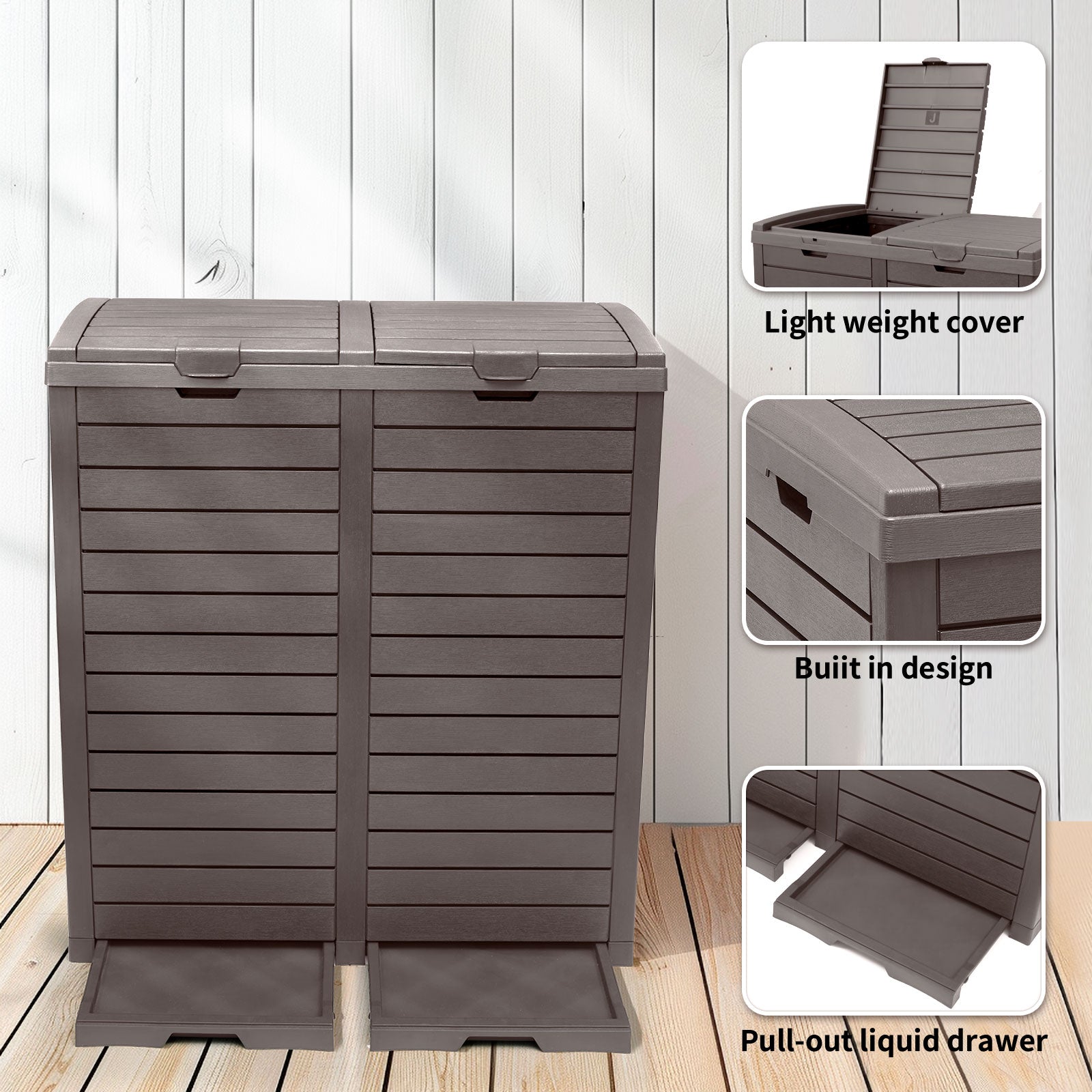 VBAL 62 Gallon Outdoor Trash Can,Waterproof Garbage Can with Tiered Lid and Drip Tray,Resin Outside Trash Bin for Patio,Backyard,Deck