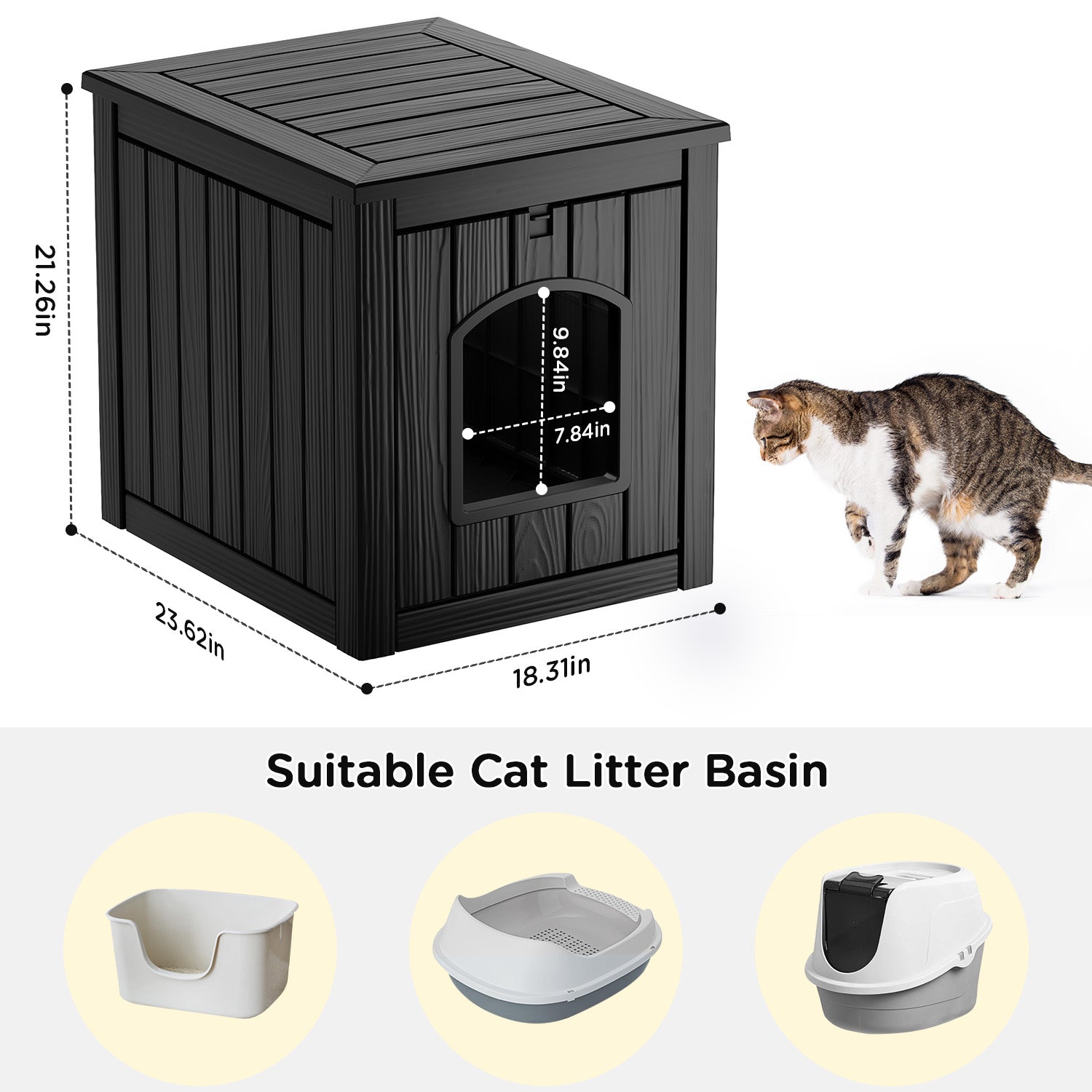 VBAL Cat Litter Box Furniture,Cat Washroom Litter Box Enclosure,Wooden Cat House Nightstand End Table,Indoor Cat Furniture Cabinet Pet Crate Black