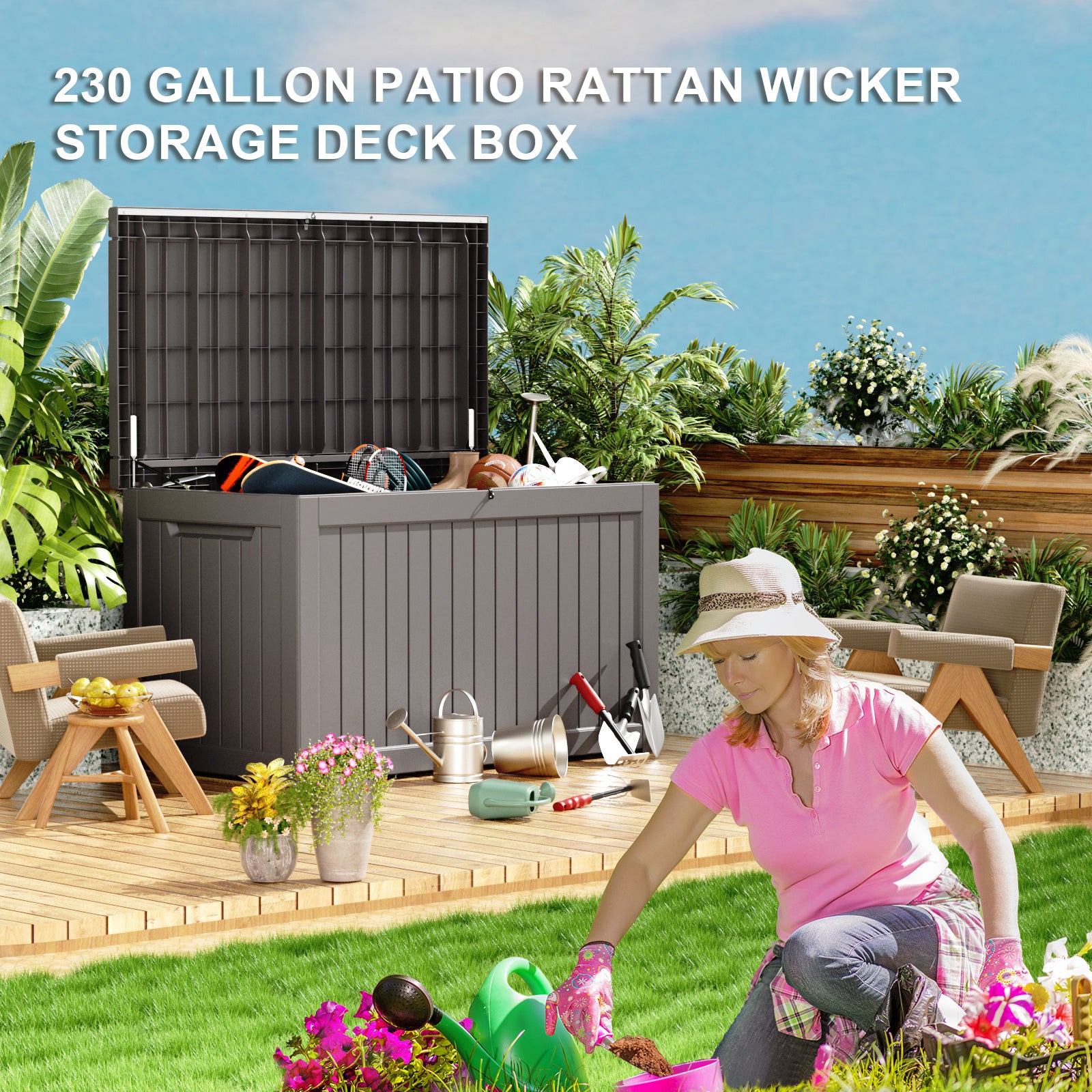 VBAL 230 Gallon recyclable eco-friendly resin material storage Deck Box