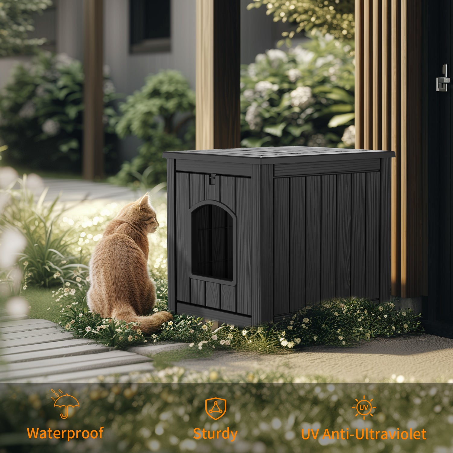 VBAL Cat Litter Box Furniture,Cat Washroom Litter Box Enclosure,Wooden Cat House Nightstand End Table,Indoor Cat Furniture Cabinet Pet Crate Black