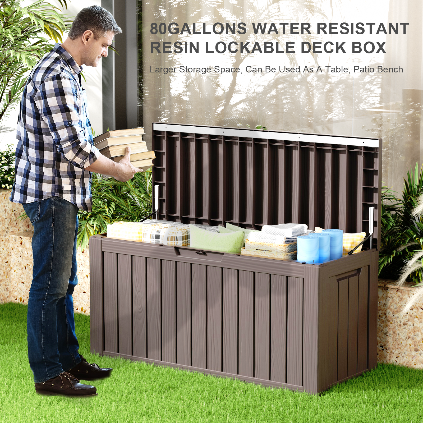 VBAL 80 Gallon recyclable eco-friendly resin material storage Deck Box