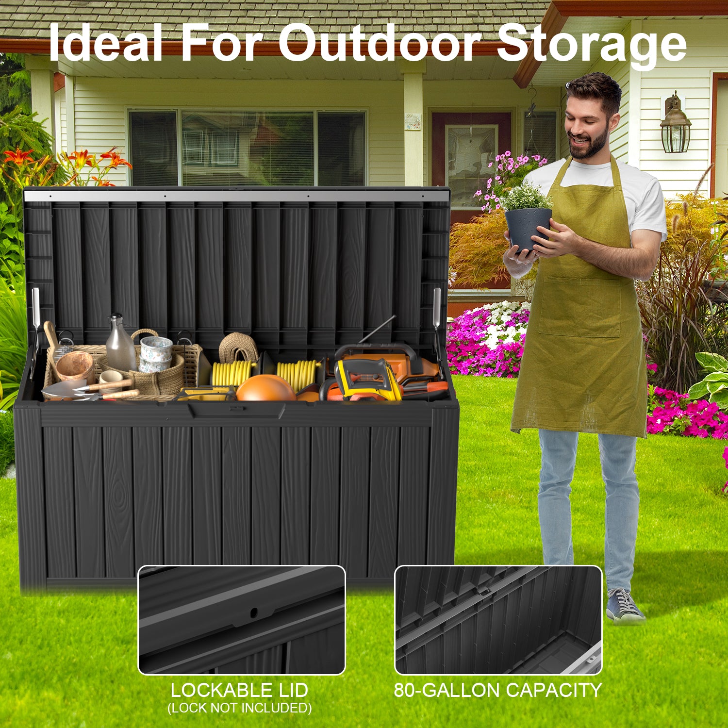 VBAL 80 Gallon recyclable eco-friendly resin material storage Deck Box