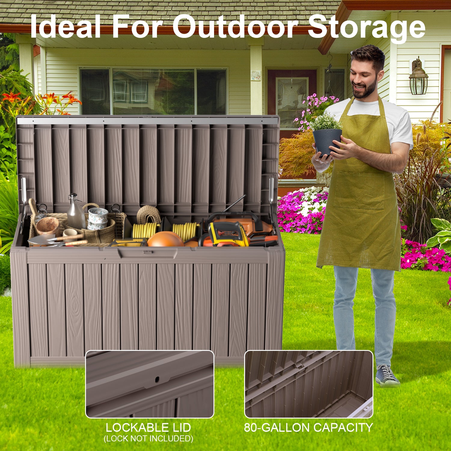 VBAL 80 Gallon recyclable eco-friendly resin material storage Deck Box