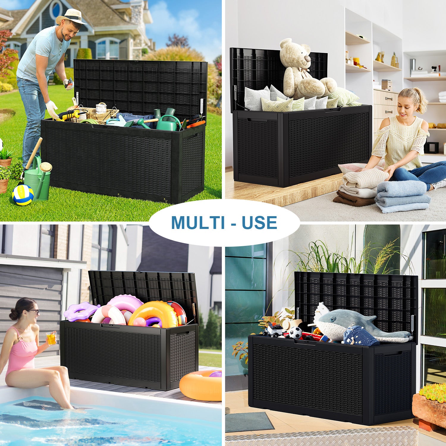 VBAL 100 gallon recyclable eco-friendly resin + rattan material storage Deck Box