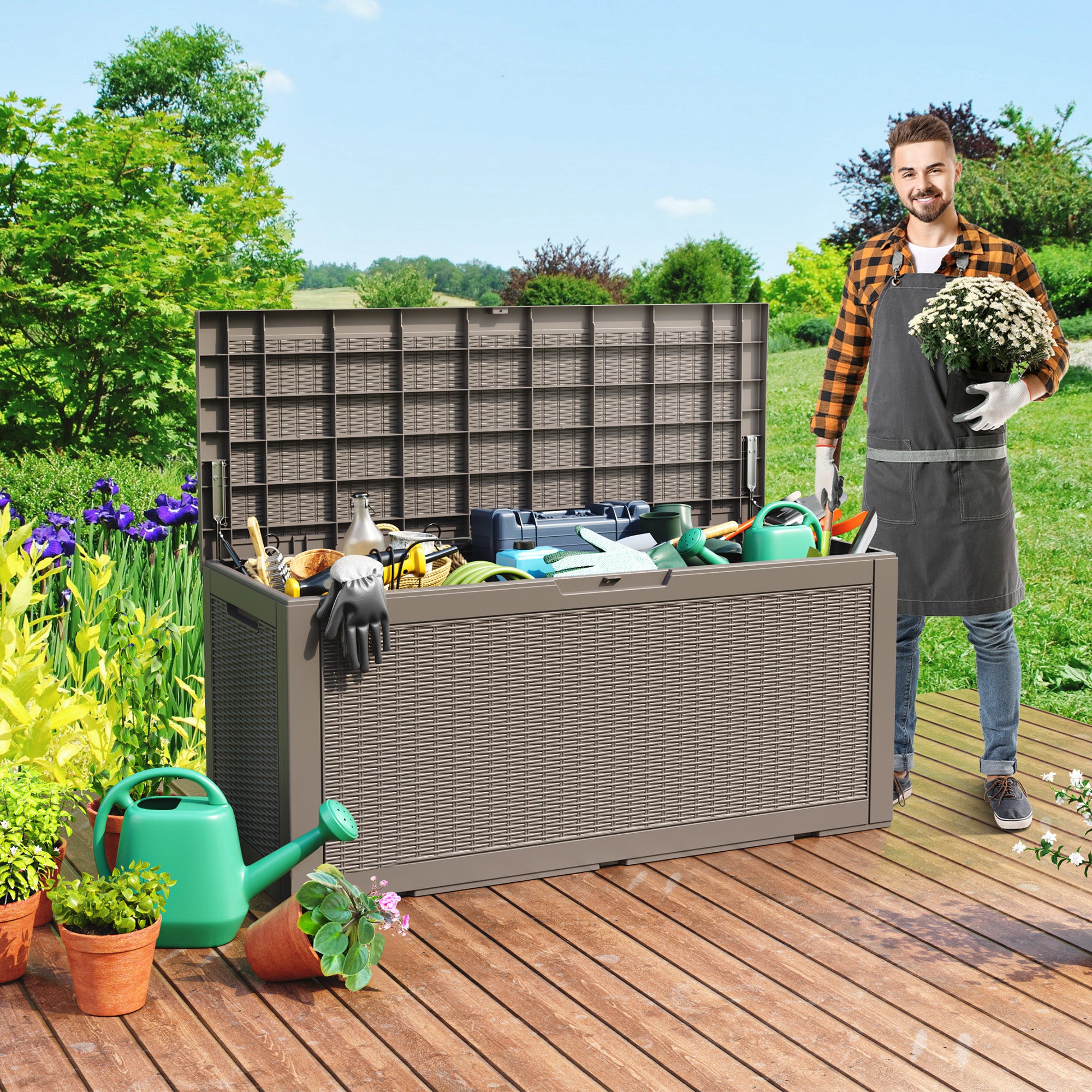 VBAL 100 gallon recyclable eco-friendly resin + rattan material storage Deck Box