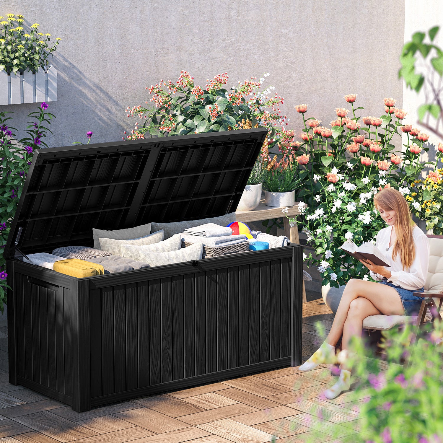 VBAL  180 Gallon recyclable eco-friendly resin material storage Deck Box