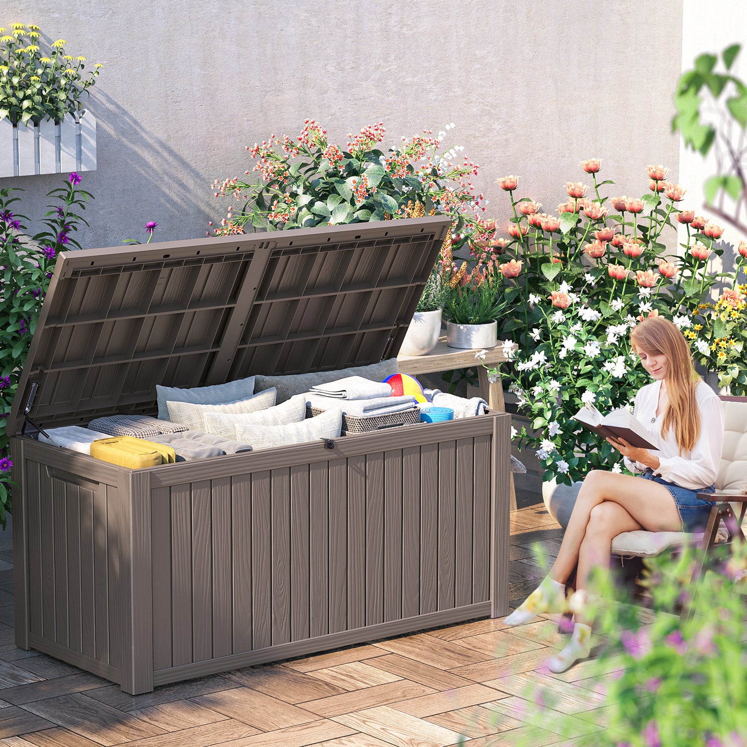 VBAL  180 Gallon recyclable eco-friendly resin material storage Deck Box