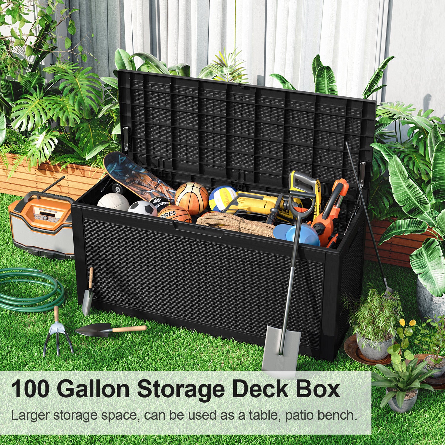 VBAL 100 gallon recyclable eco-friendly resin + rattan material storage Deck Box