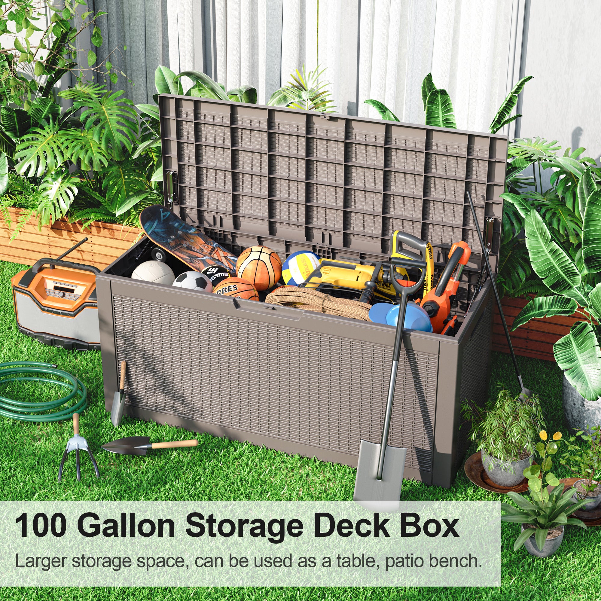 VBAL 100 gallon recyclable eco-friendly resin + rattan material storage Deck Box