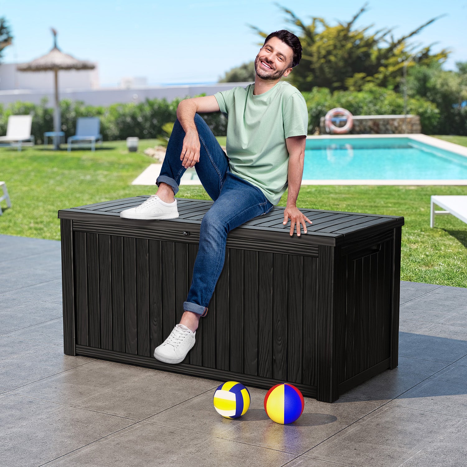 VBAL  180 Gallon recyclable eco-friendly resin material storage Deck Box