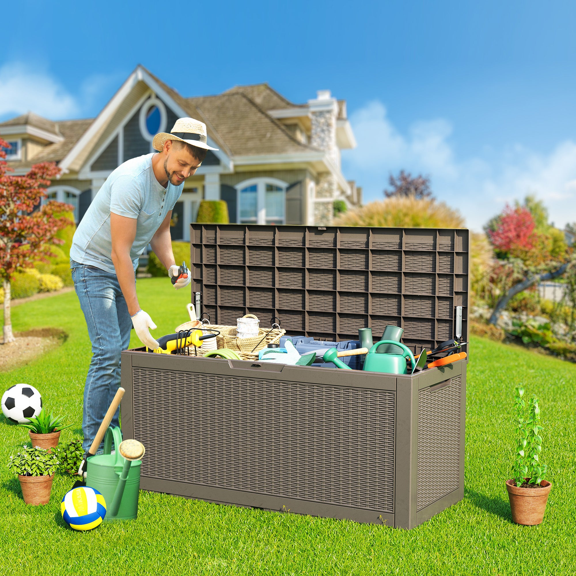 VBAL 100 gallon recyclable eco-friendly resin + rattan material storage Deck Box