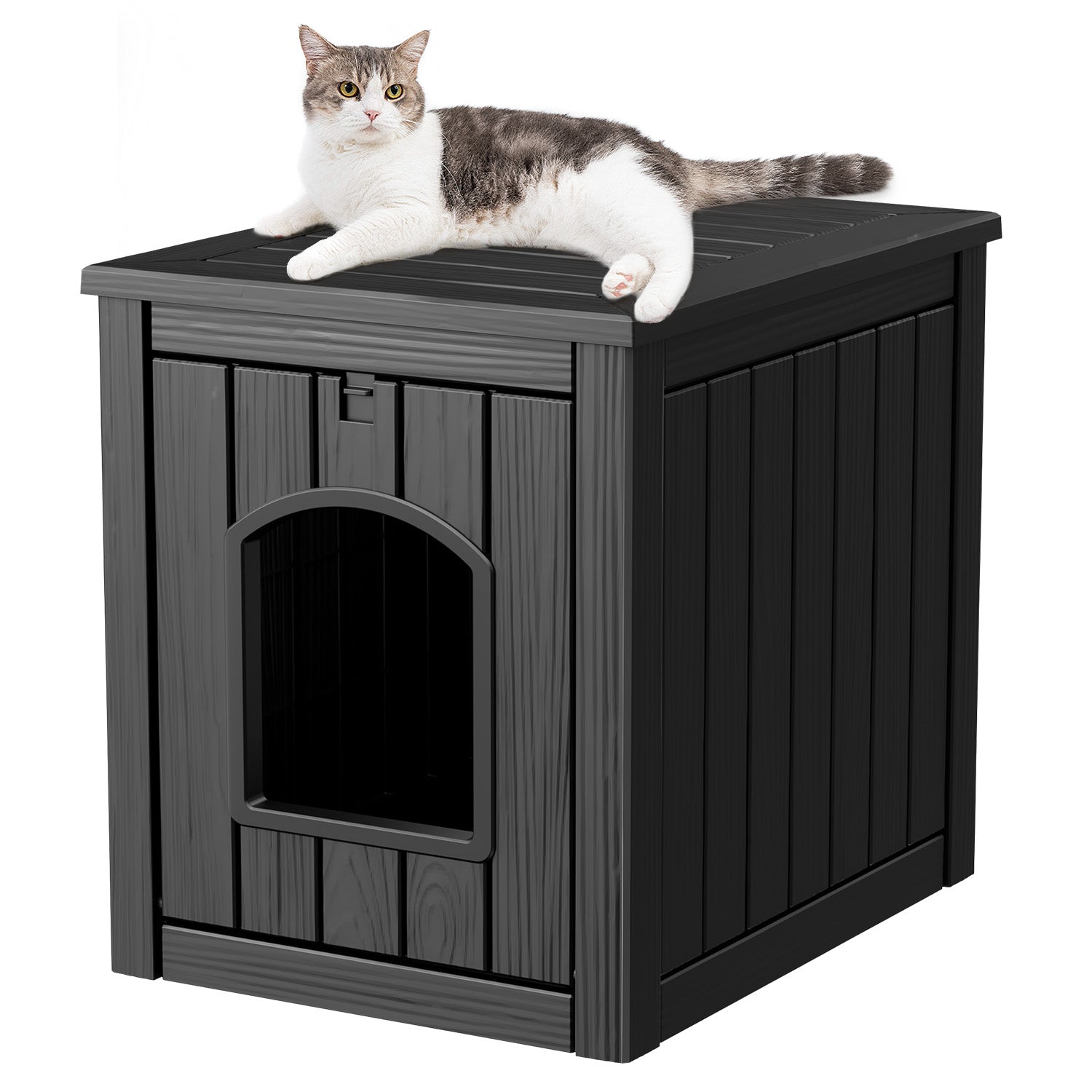 VBAL Cat Litter Box Furniture,Cat Washroom Litter Box Enclosure,Wooden Cat House Nightstand End Table,Indoor Cat Furniture Cabinet Pet Crate Black