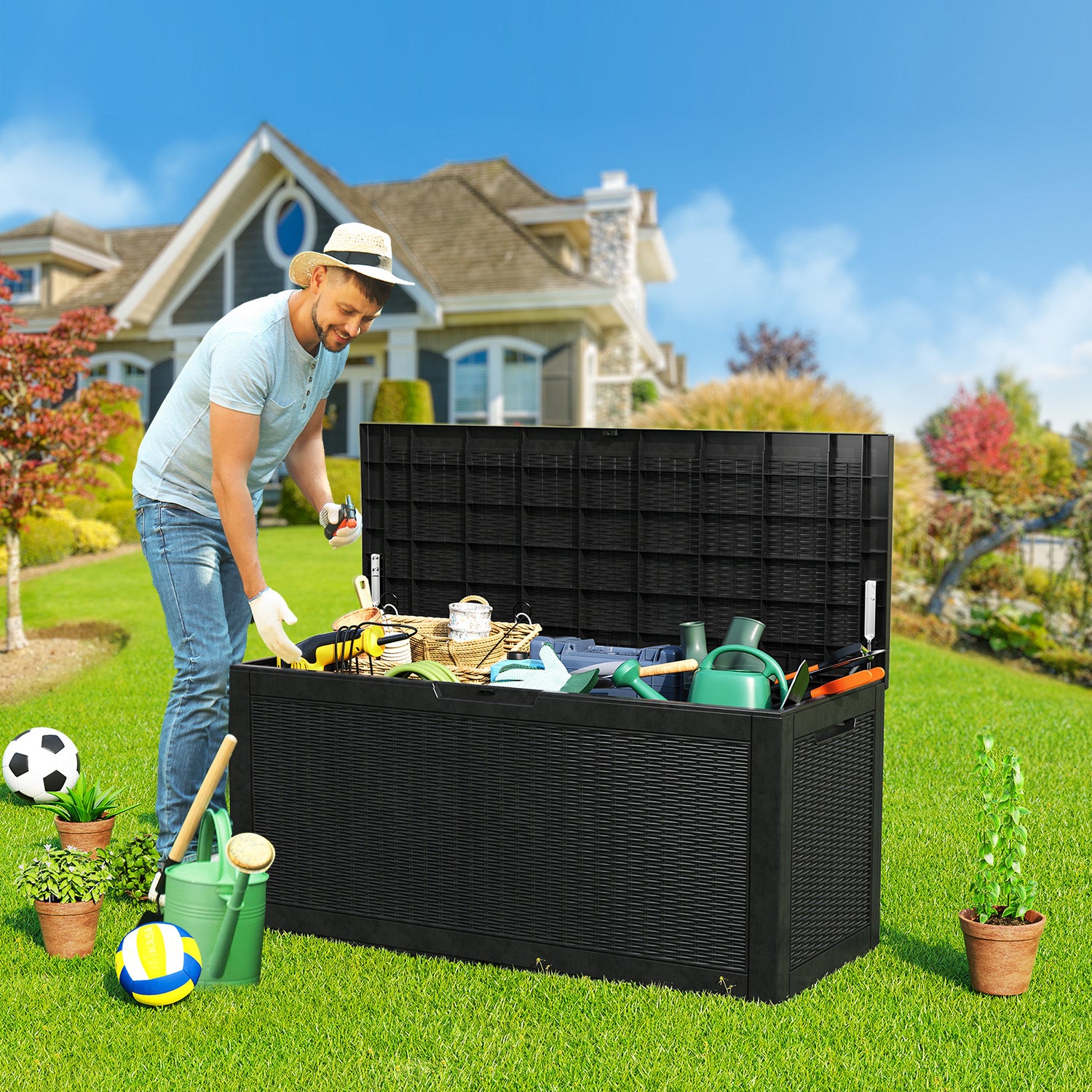 VBAL 100 gallon recyclable eco-friendly resin + rattan material storage Deck Box