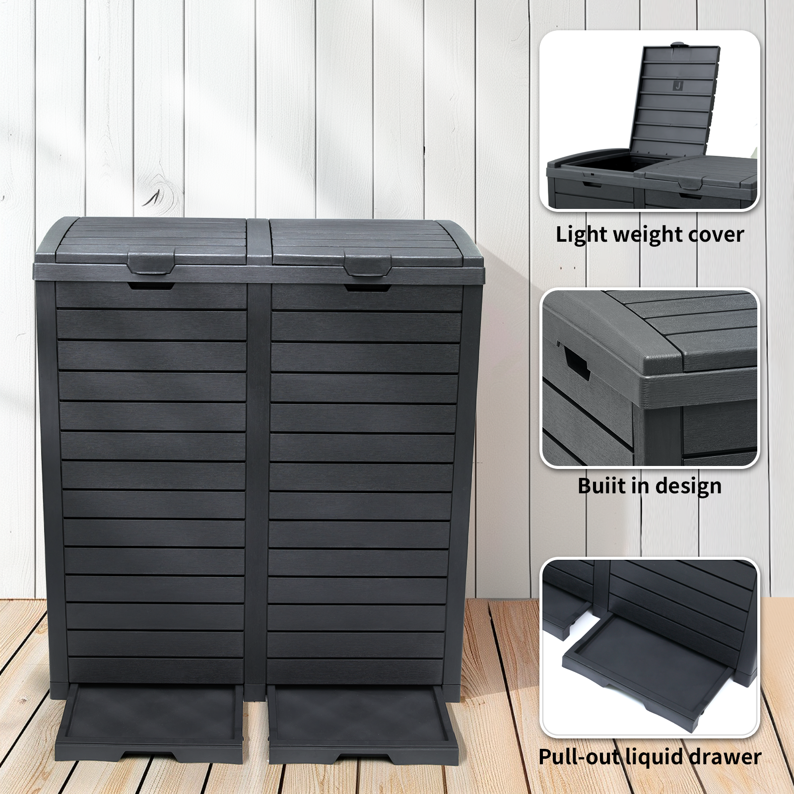 VBAL 62 Gallon Outdoor Trash Can,Waterproof Garbage Can with Tiered Lid and Drip Tray,Resin Outside Trash Bin for Patio,Backyard,Deck