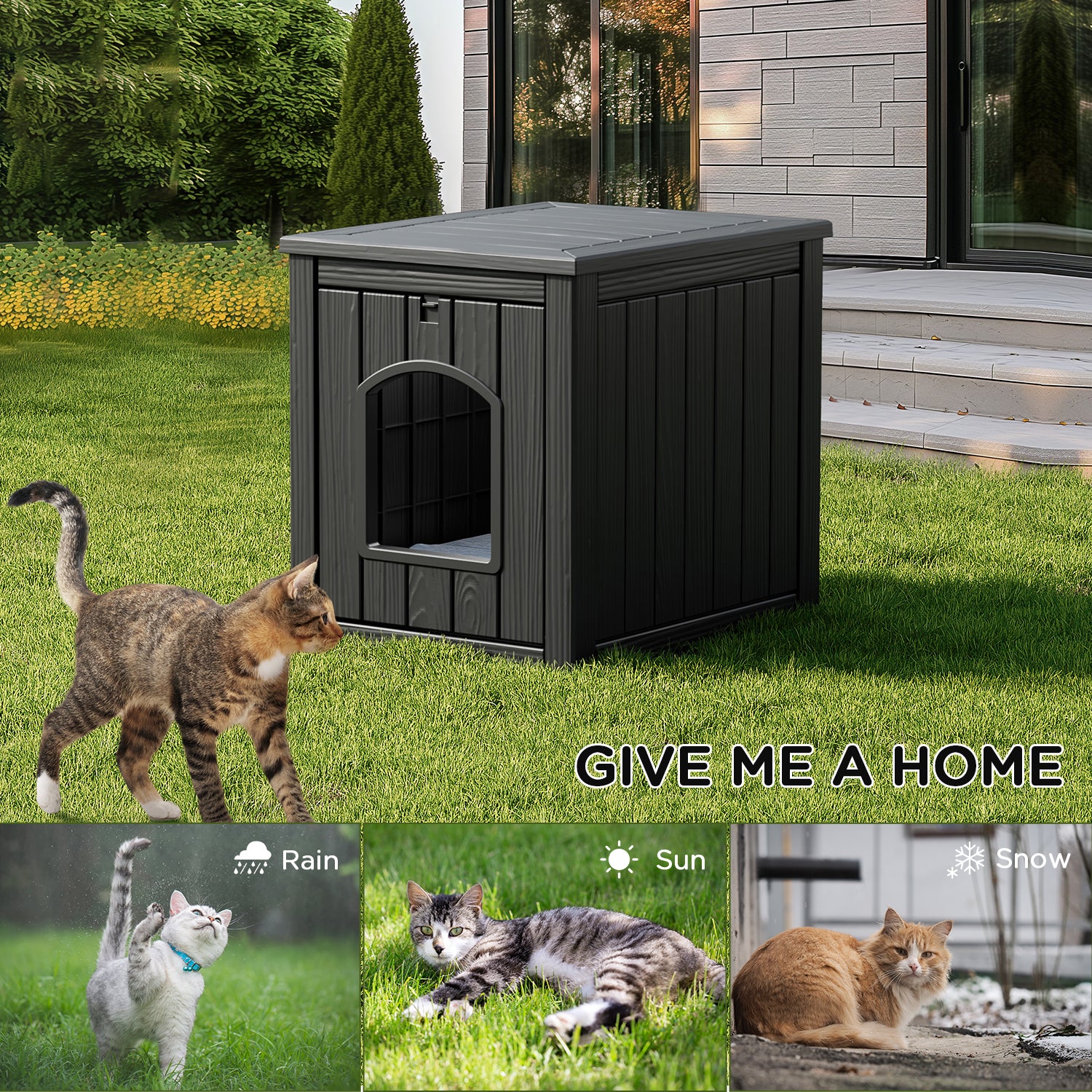 VBAL Cat Litter Box Furniture,Cat Washroom Litter Box Enclosure,Wooden Cat House Nightstand End Table,Indoor Cat Furniture Cabinet Pet Crate Black