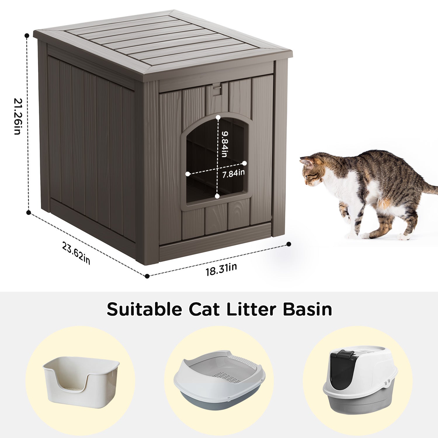 VBAL Cat Litter Box Furniture,Cat Washroom Litter Box Enclosure,Wooden Cat House Nightstand End Table,Indoor Cat Furniture Cabinet Pet Crate Black