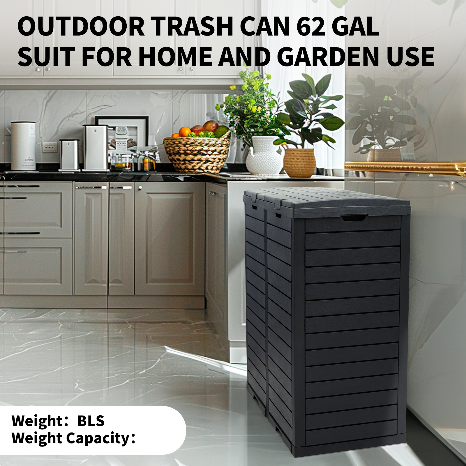 VBAL 62 Gallon Outdoor Trash Can,Waterproof Garbage Can with Tiered Lid and Drip Tray,Resin Outside Trash Bin for Patio,Backyard,Deck