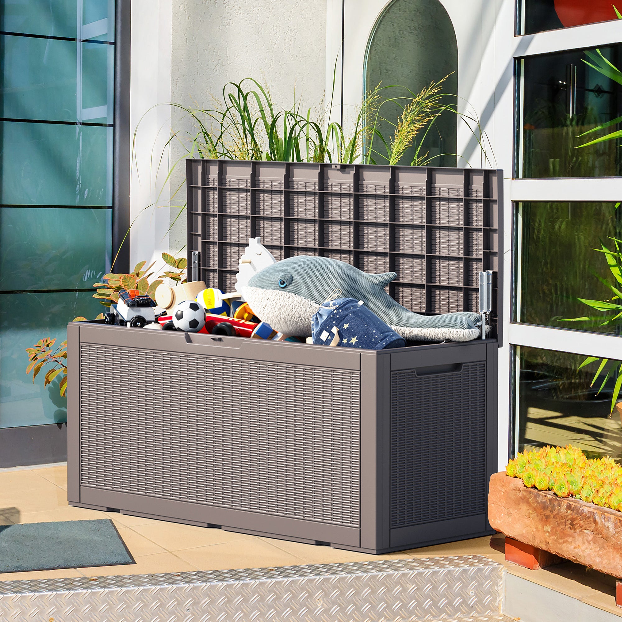 VBAL 100 gallon recyclable eco-friendly resin + rattan material storage Deck Box