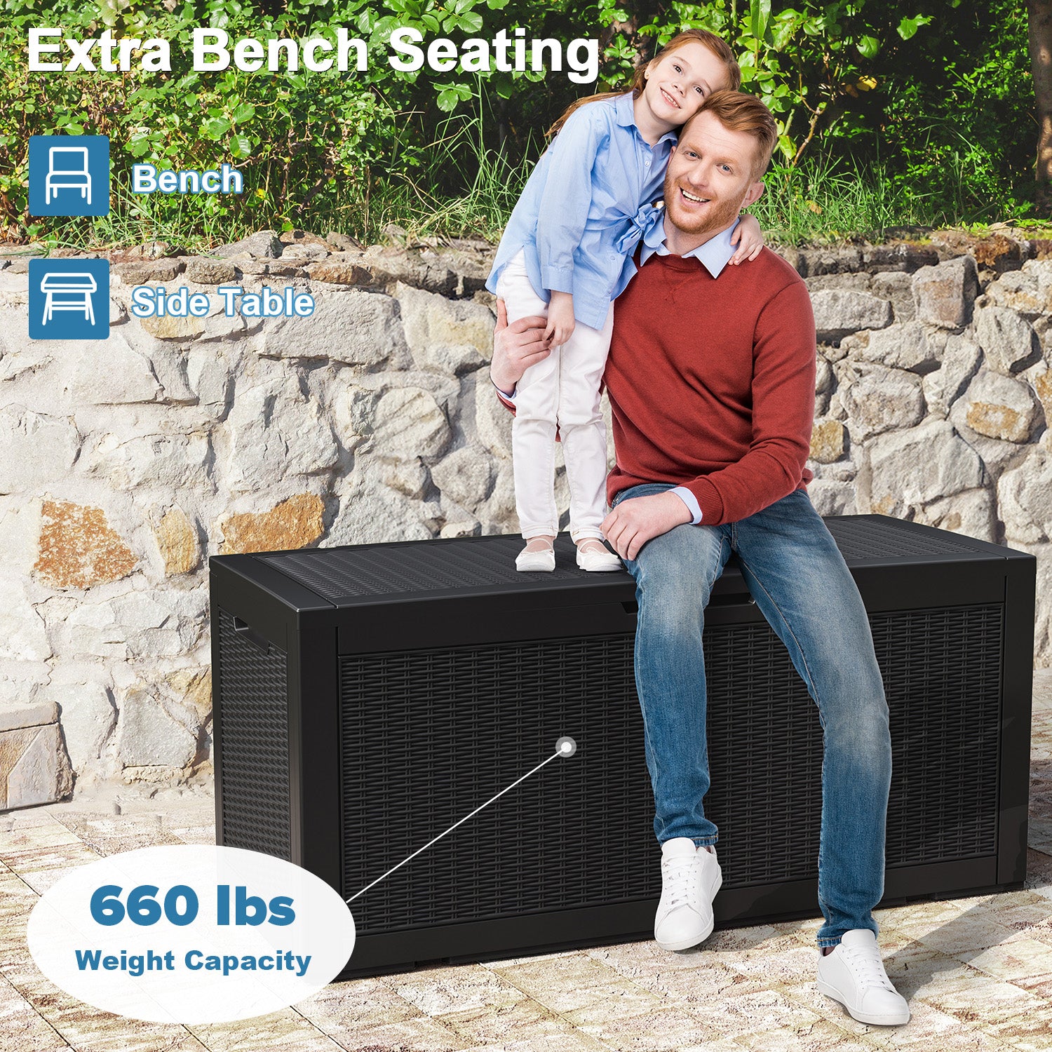 VBAL 100 gallon recyclable eco-friendly resin + rattan material storage Deck Box