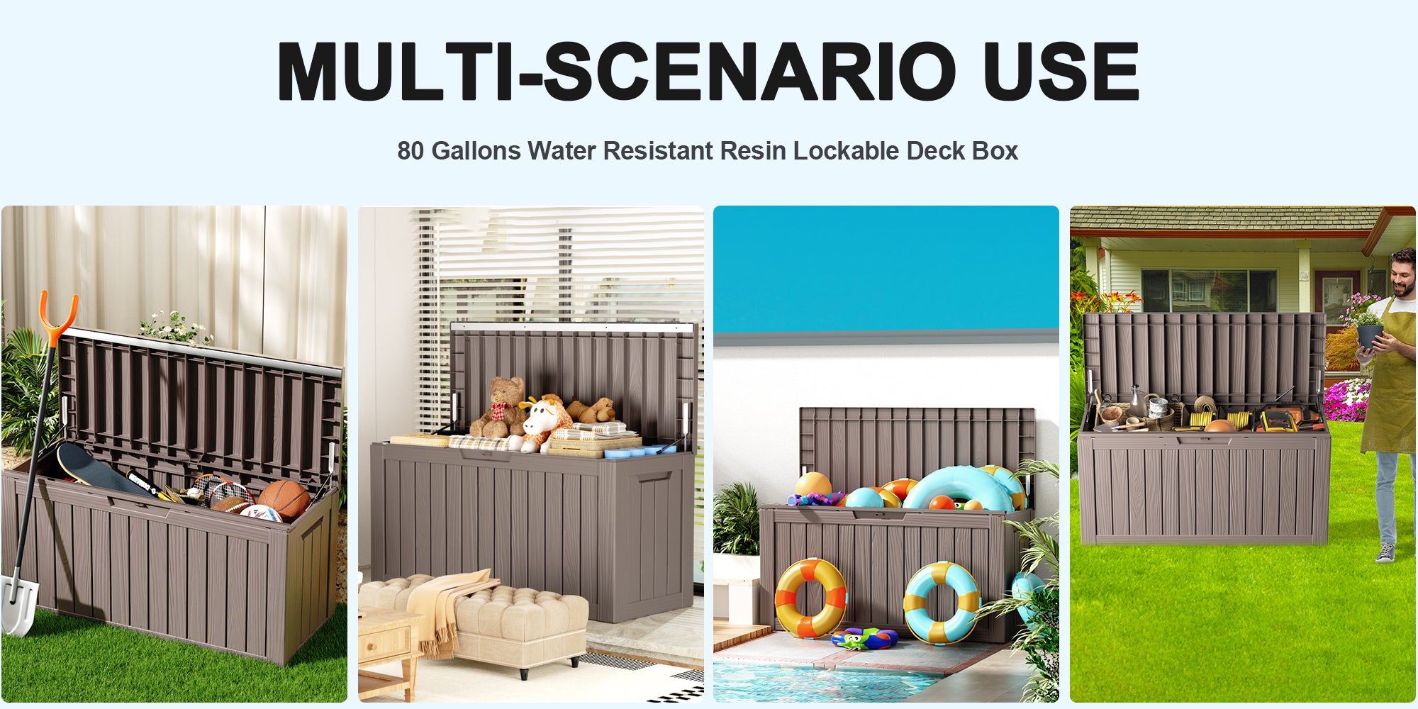 VBAL 80 Gallon recyclable eco-friendly resin material storage Deck Box