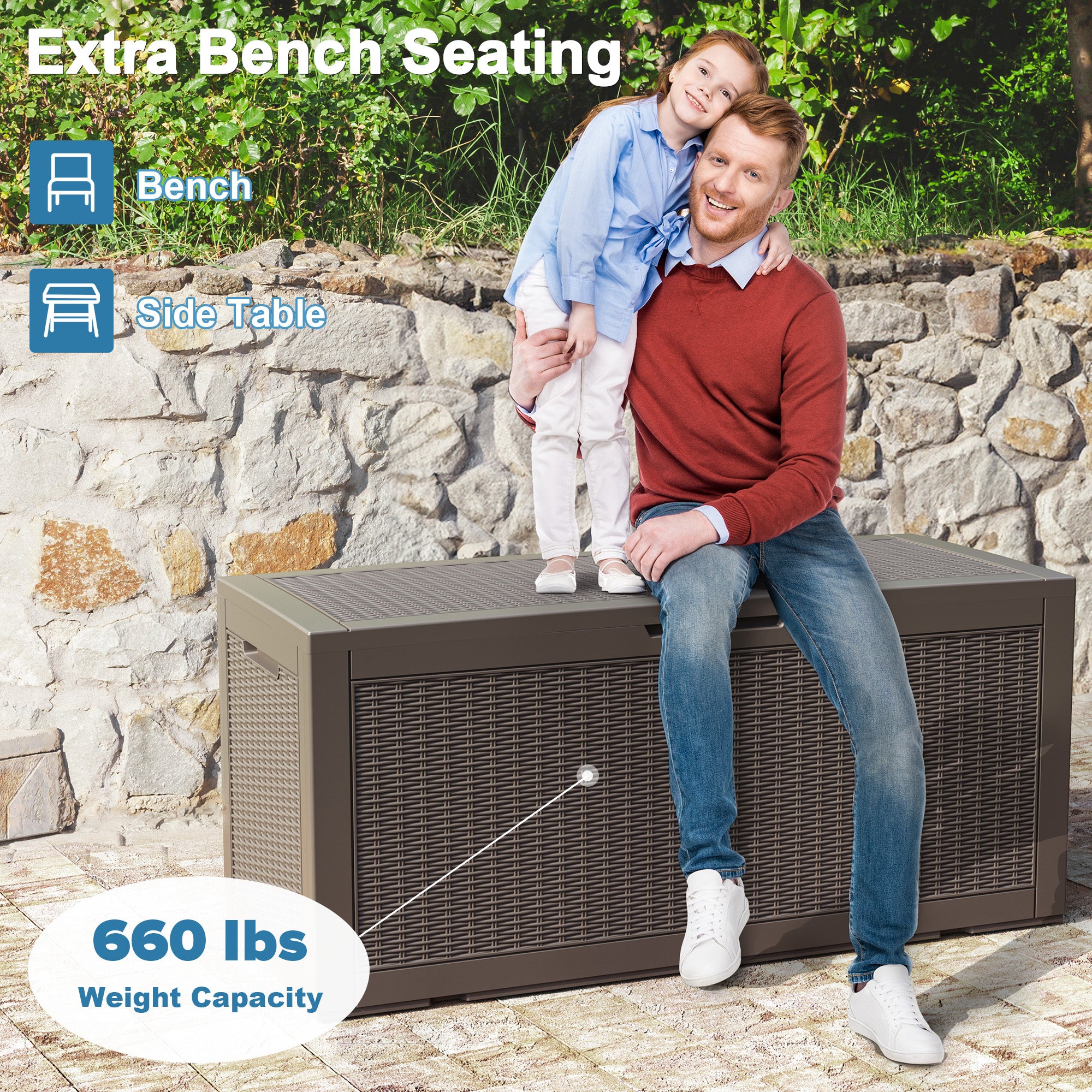 VBAL 100 gallon recyclable eco-friendly resin + rattan material storage Deck Box