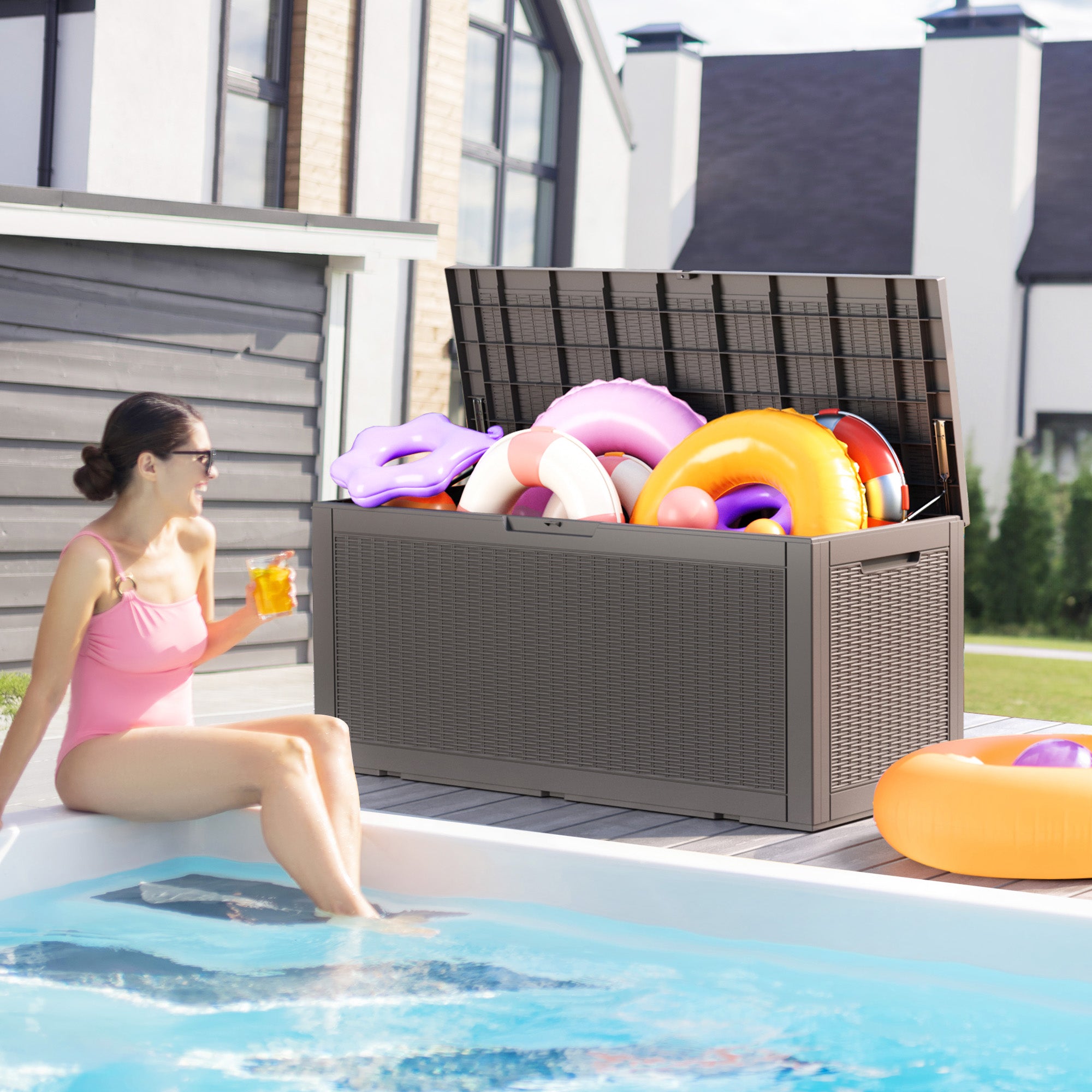 VBAL 100 gallon recyclable eco-friendly resin + rattan material storage Deck Box